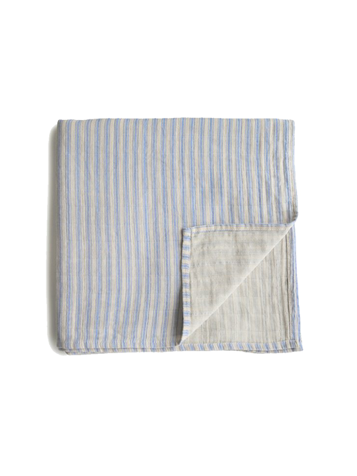 A soft muslin swaddle blue stripe