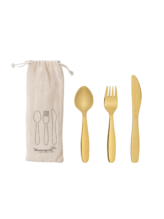 A set of steel cutlery for children