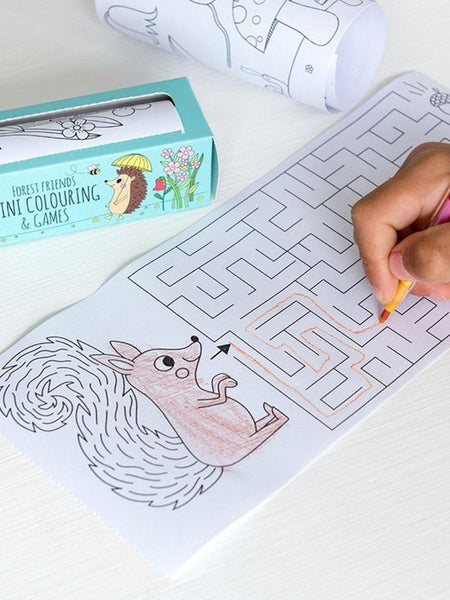 Travel games and coloring pages on a roll