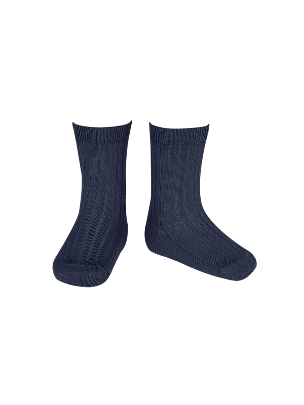 calcetines cortos de canalé de algodón navy blue