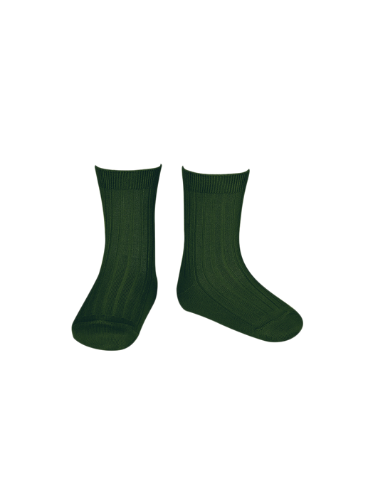 calcetines cortos de canalé de algodón bottle green