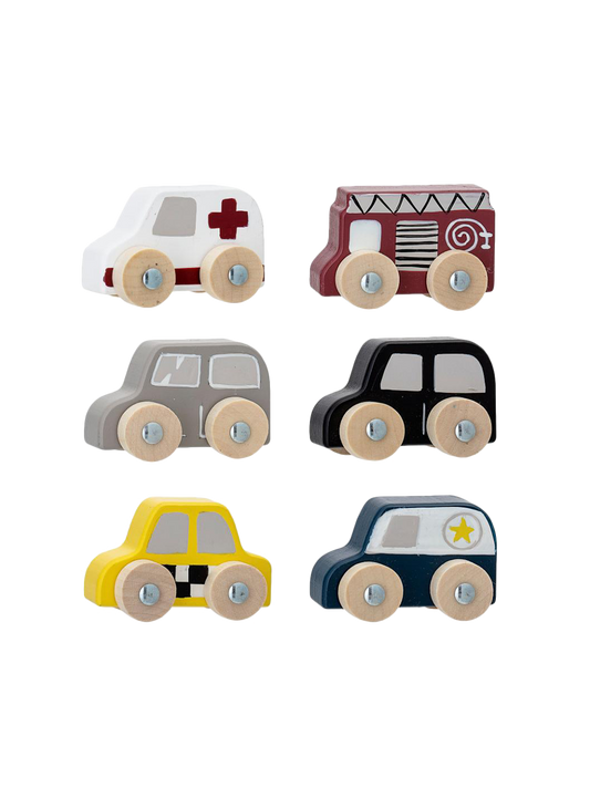 Conjunto de mini coches de madera.