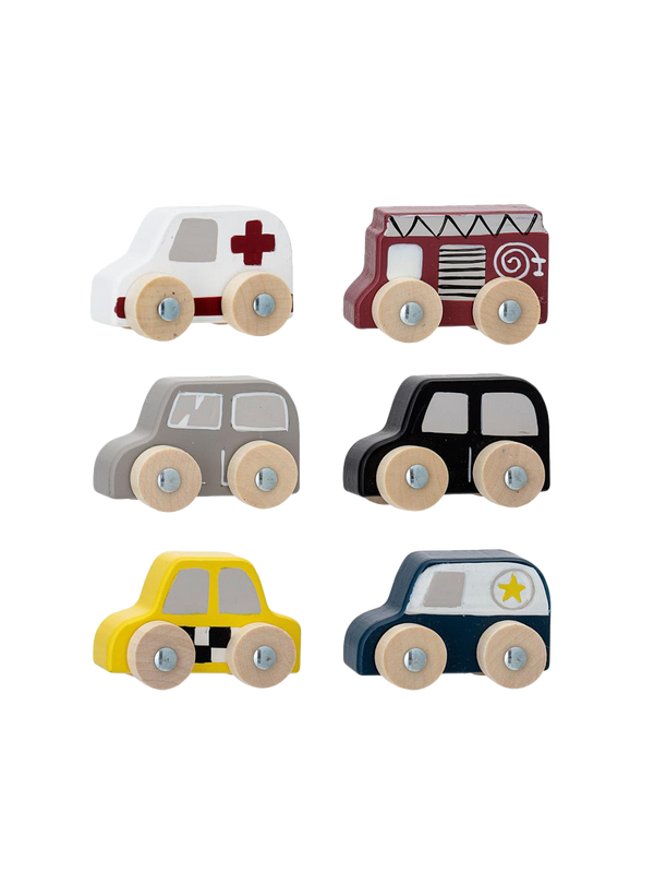 Conjunto de mini coches de madera.