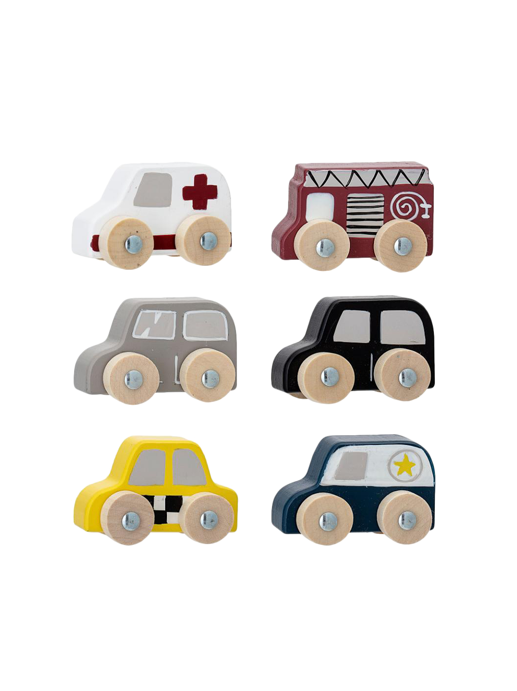 Conjunto de mini coches de madera.