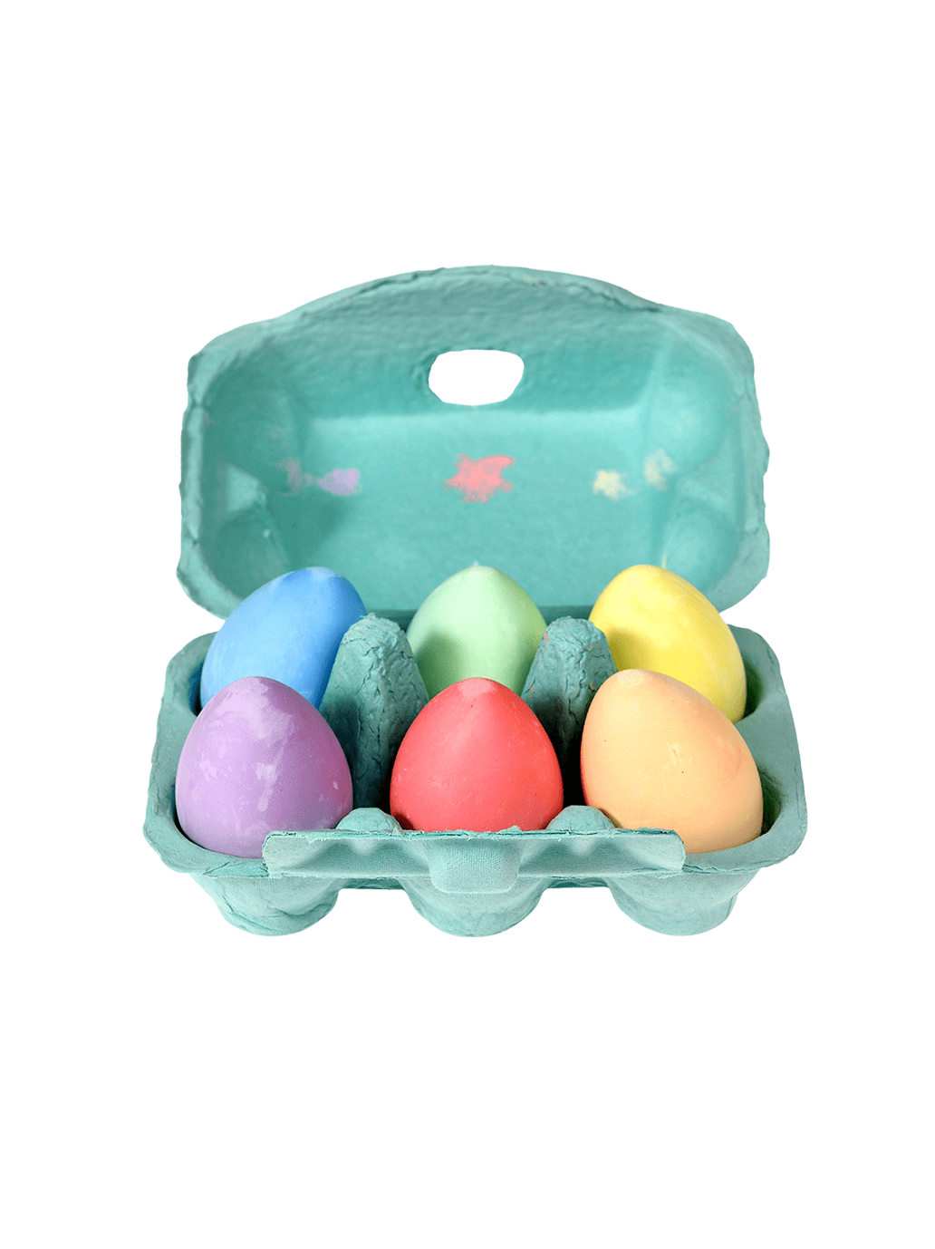 Seis huevos de tiza de colores