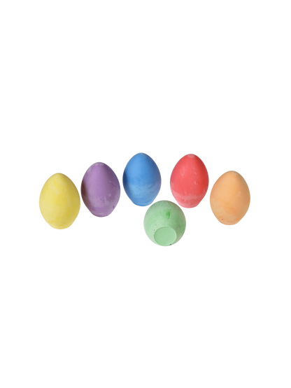 Seis huevos de tiza de colores