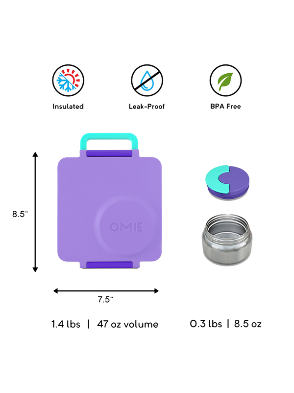 OmieBox lunchbox with thermos and compartments purple plum