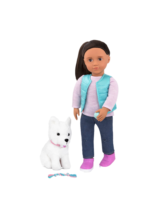 Muñeca Cassie 46cm con un cachorro Samoyedo