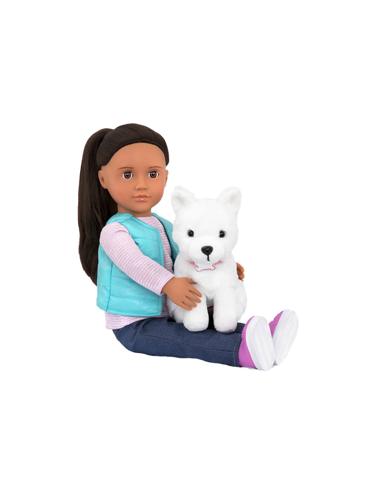 Bambola Cassie 46 cm con cucciolo di Samoiedo