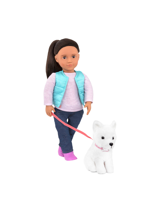 Muñeca Cassie 46cm con un cachorro Samoyedo