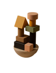 Un conjunto de bloques de equilibrio de madera.