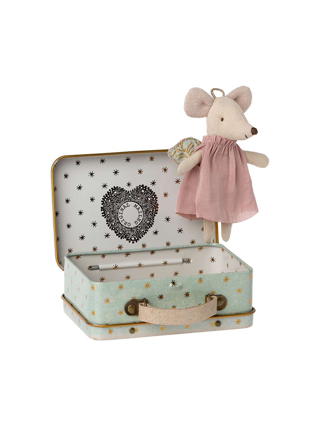 Little angel mouse in a suitcase