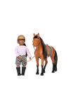 Una piccola bambola fantino con un cavallo chanda & cinnamon