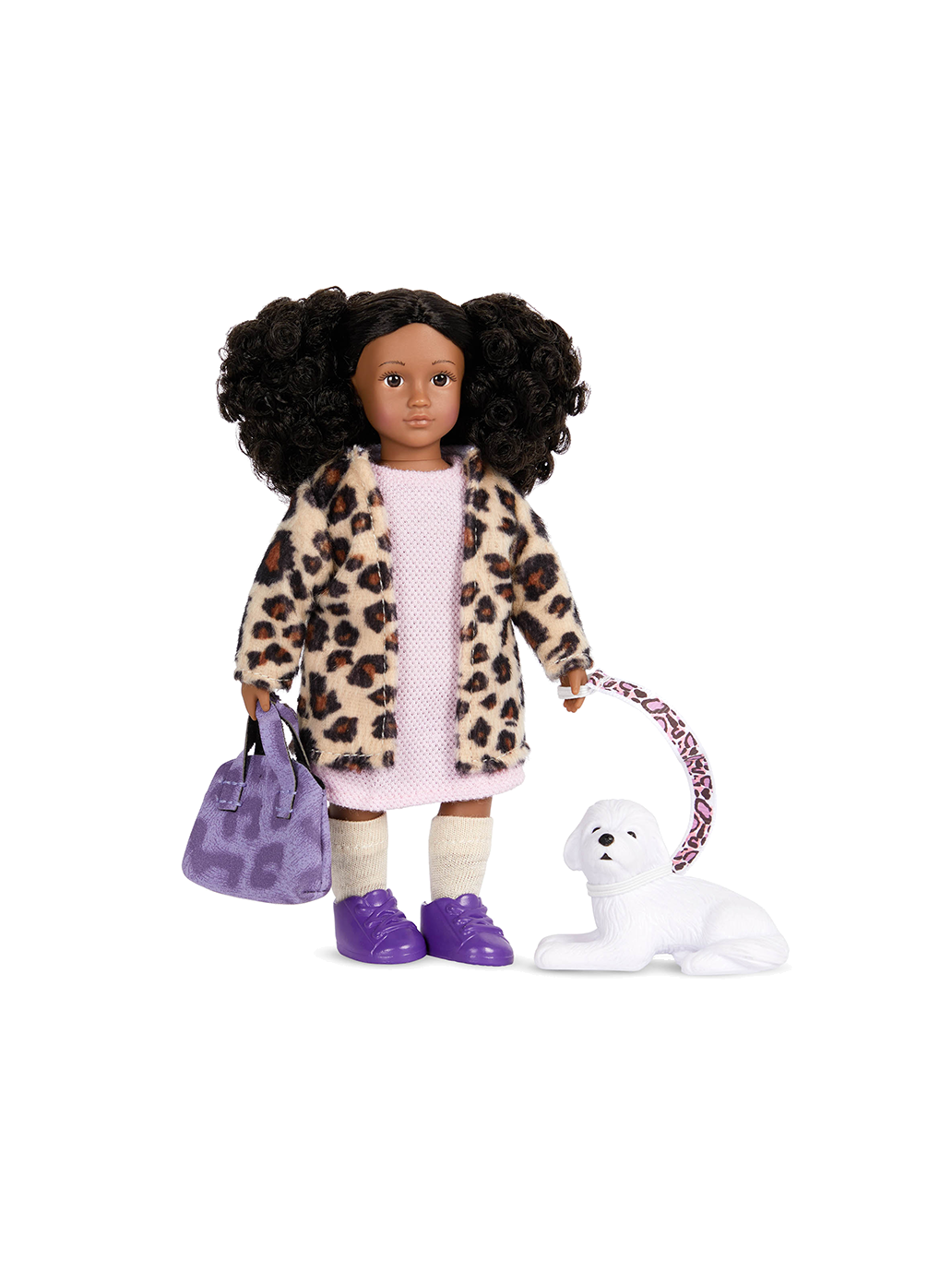 Una muñeca pequeña con una mascota.