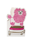 A decorative card with an envelope poodle