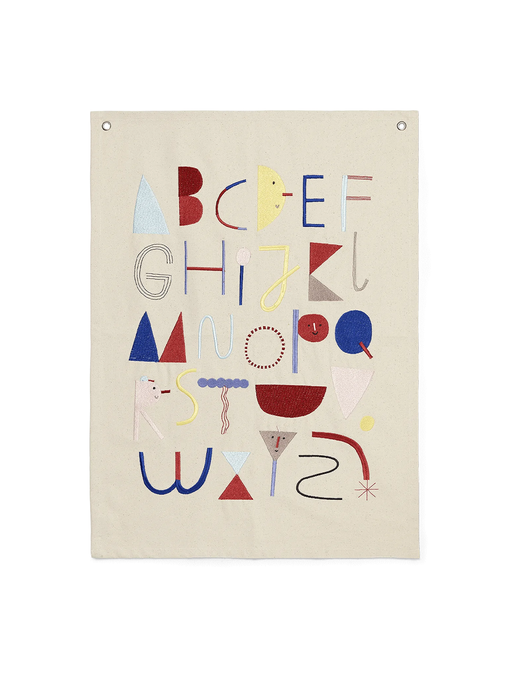 Fabric embroidered poster with the alphabet