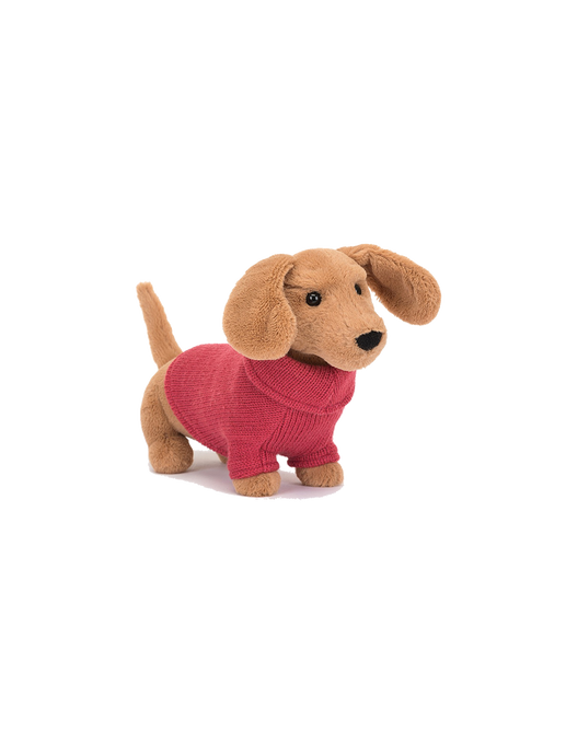 Cuddly dachshund in a sweater pink