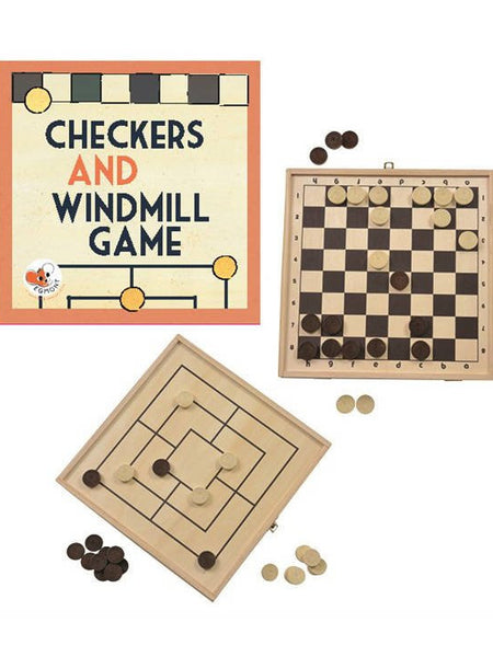 wooden logic games 2in1 Checkers & Windmill