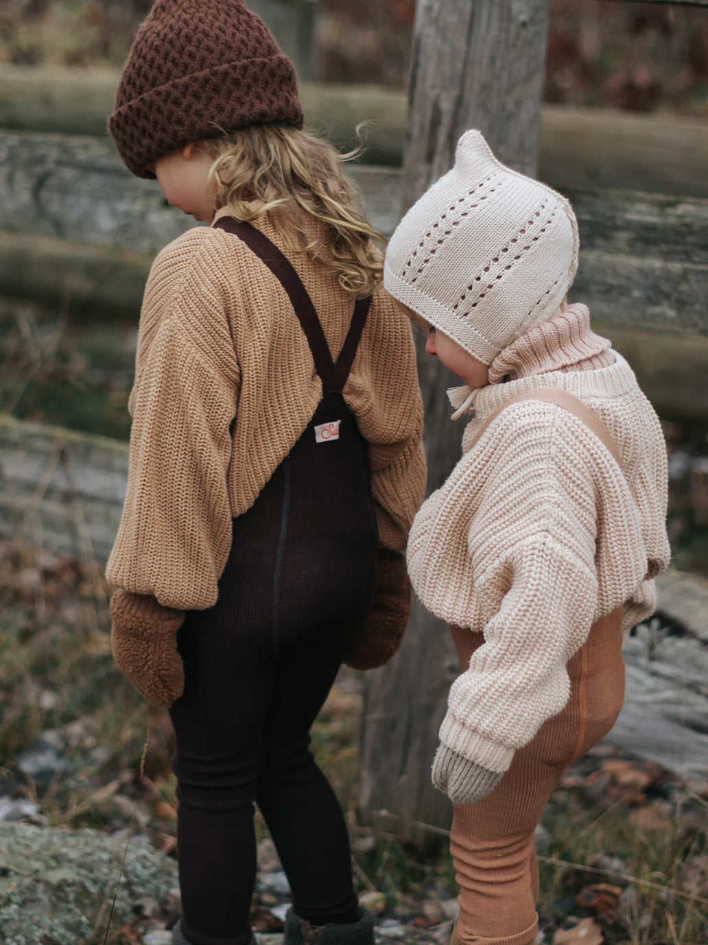 leggings con pettorina vintage in lana merino