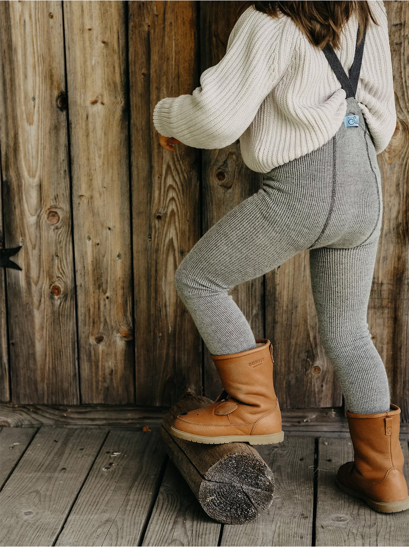 leggings con pettorina vintage in lana merino