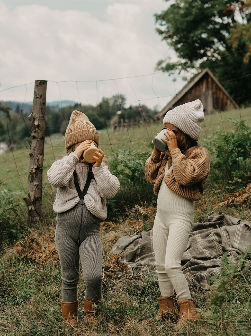 leggings con pettorina vintage in lana merino