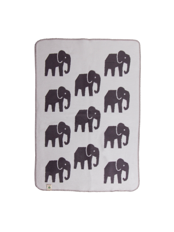 Warm baby blanket made of organic cotton elephants dark grey