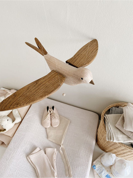 Wooden flying koko bird mobile