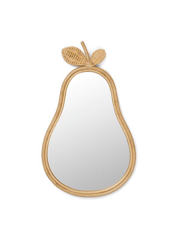 a mirror in a rattan frame pear