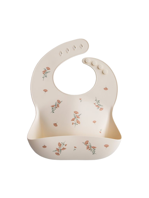 silicone bib with pocket pink flowers
