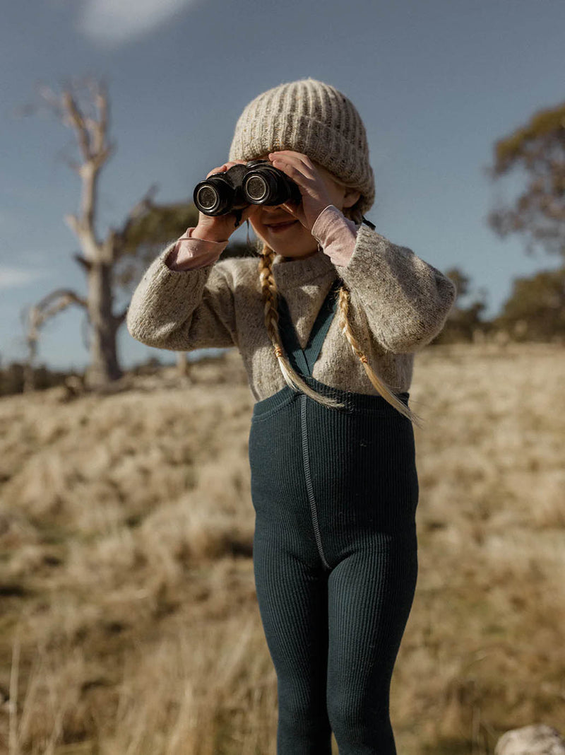 leggings con pettorina vintage in lana merino