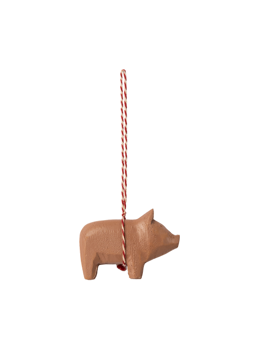 Wooden Christmas ornament Pig old rose