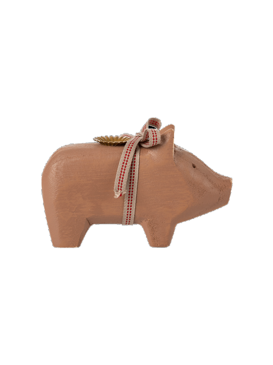 Wooden pig candle holder Small