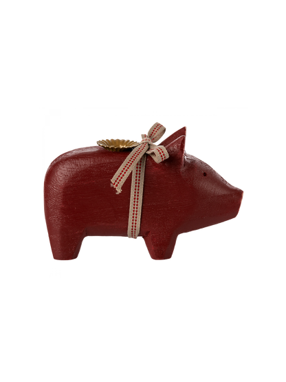 Wooden pig candle holder Small