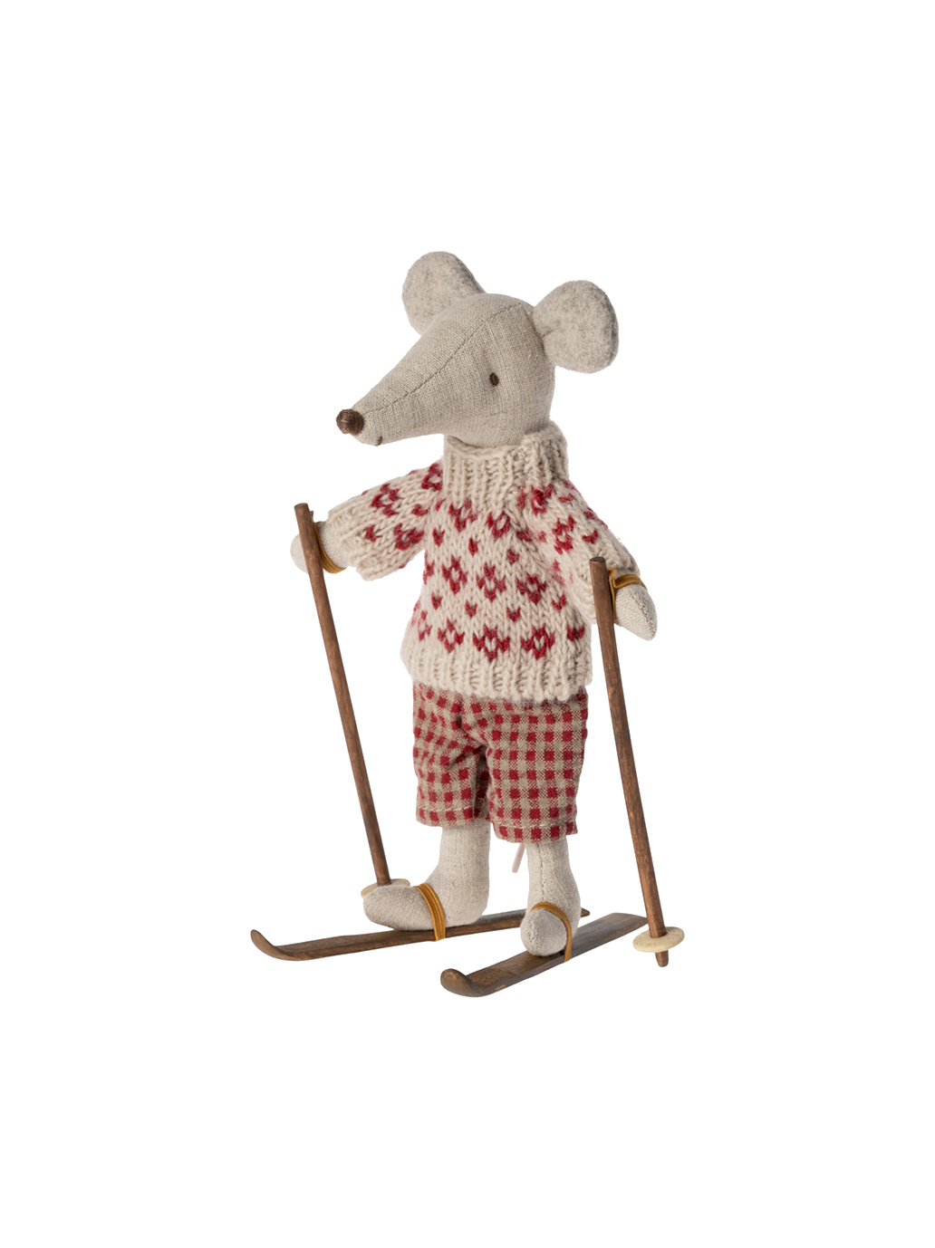 Miniature wooden ski and poles set