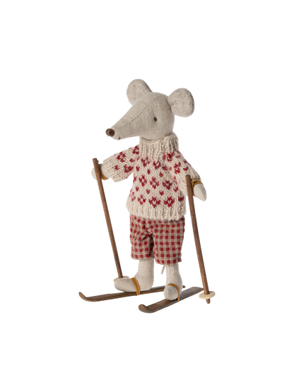 Miniature wooden ski and poles set