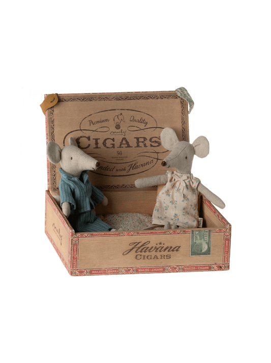 mom and dad a mouse in a cigar box