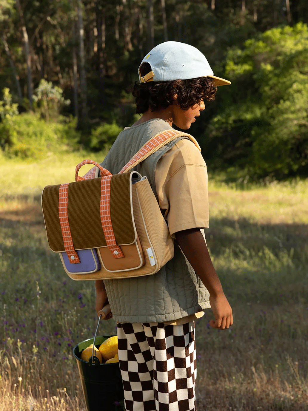 Borsa da scuola in velluto a coste della fattoria