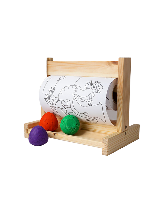 Wooden stand for a coloring book on a roll
