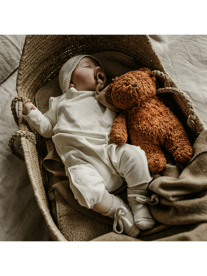 Osito de peluche orgánico tarareando con una lámpara de noche