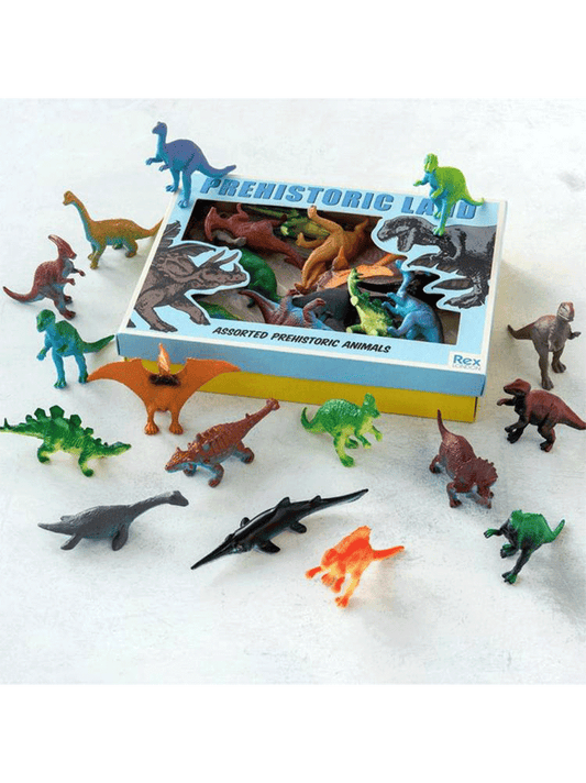 Juguetes en miniatura terrestres prehistóricos.
