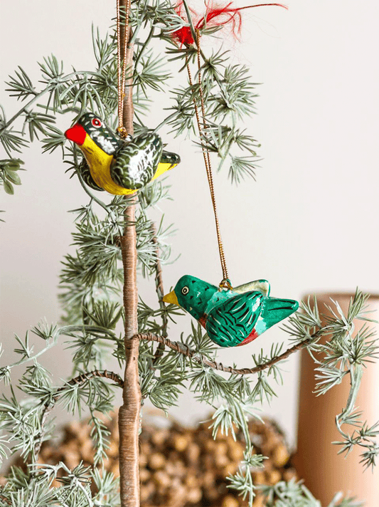 Paper Mache ornament set Carmela Birds