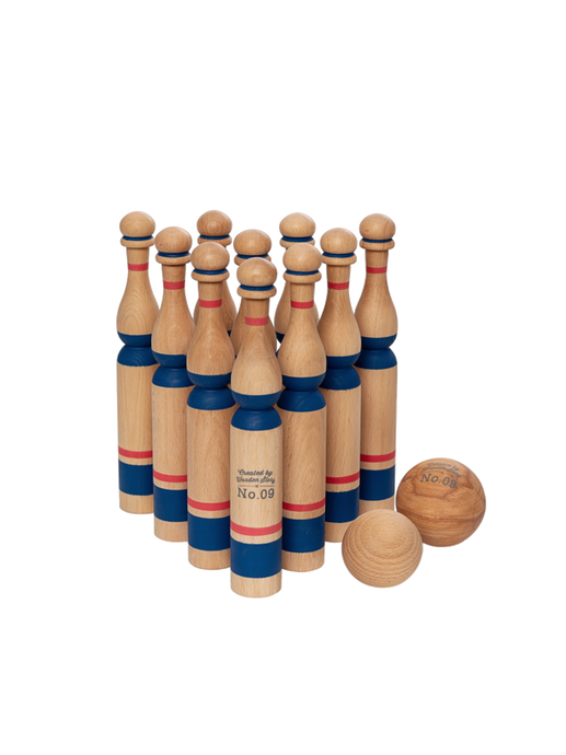 Wooden bowling set blue