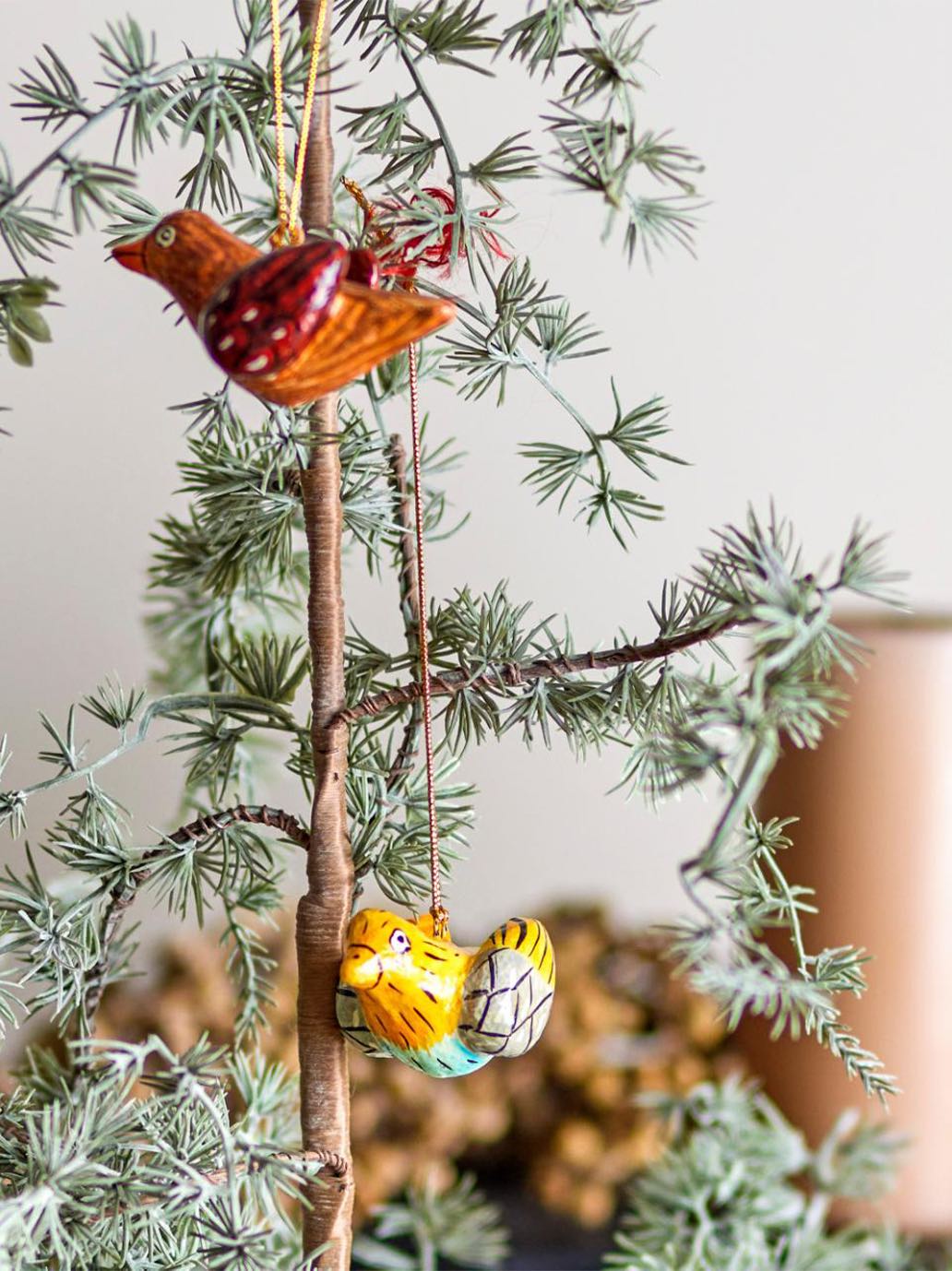 Paper Mache ornament set Carmela Birds