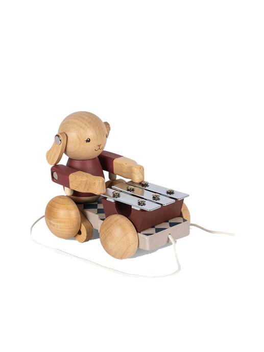 Wooden pull music toy bunny