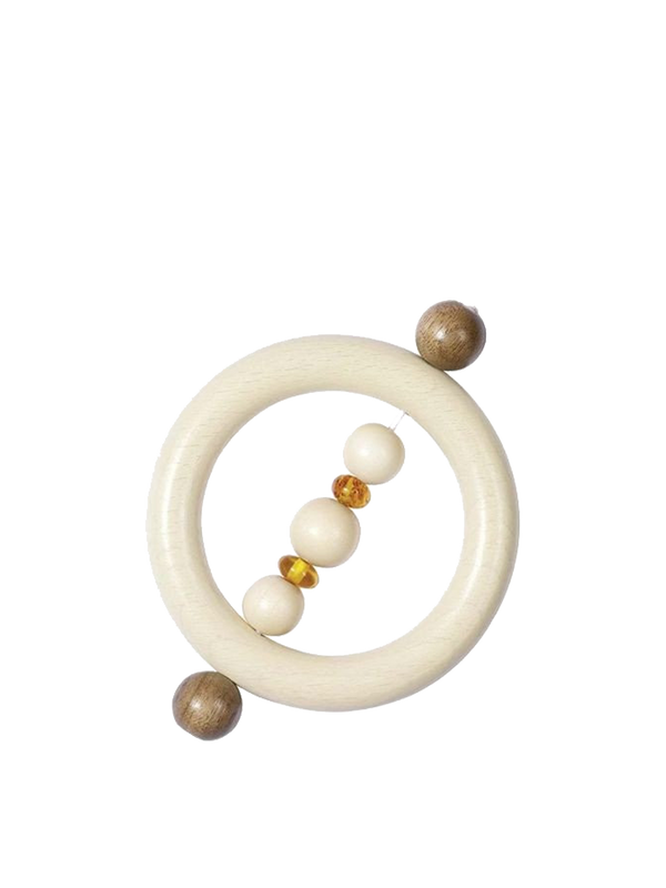 wooden rattle-teether with natural amber