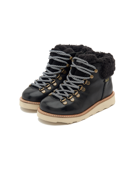 Eddie Fur Hiking Boots, insulated leather shoes black