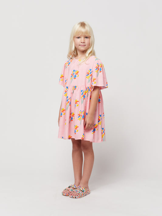 Fireworks all over flounce sleeves woven dress