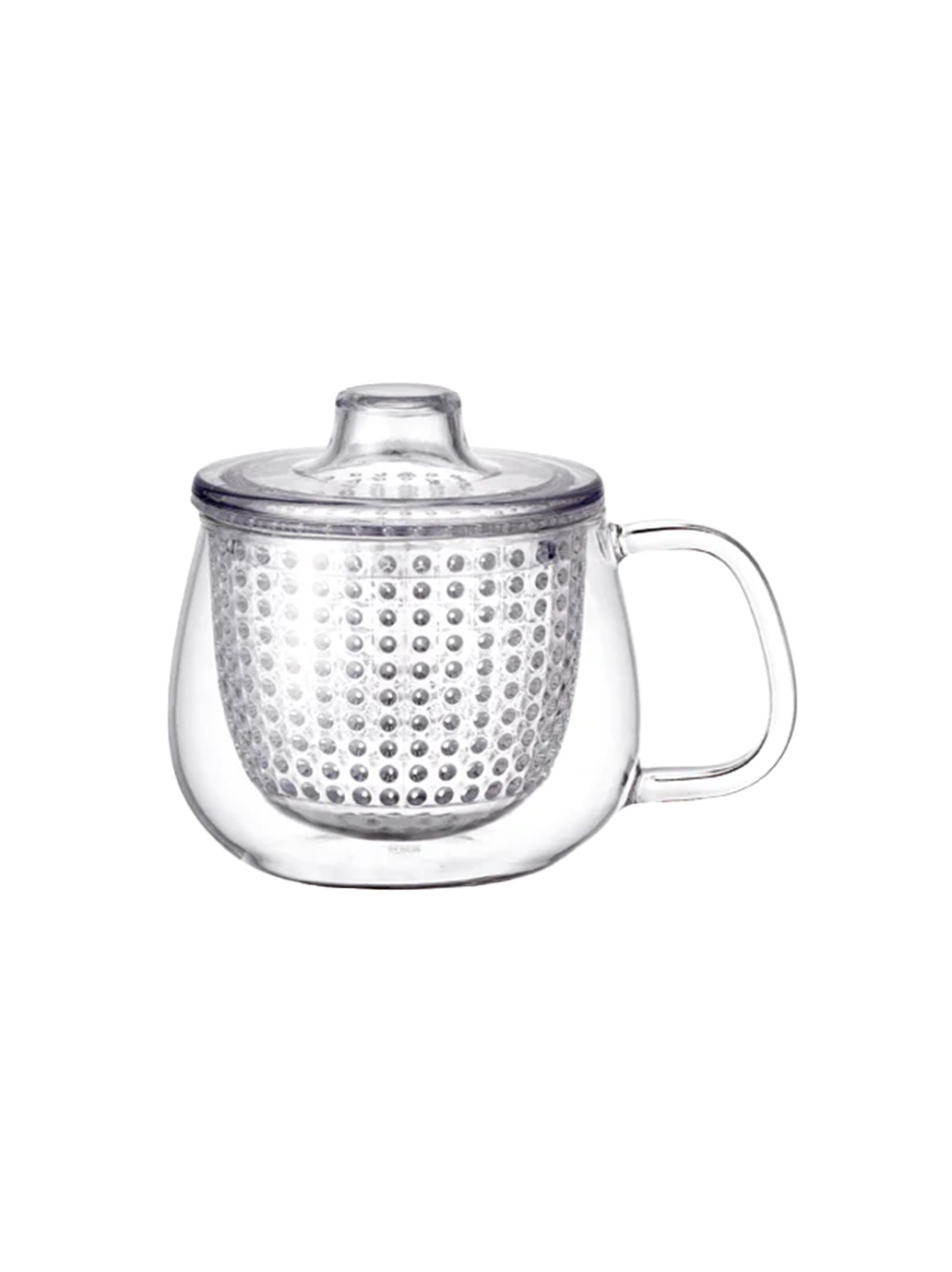 Taza de té de cristal con infusor.