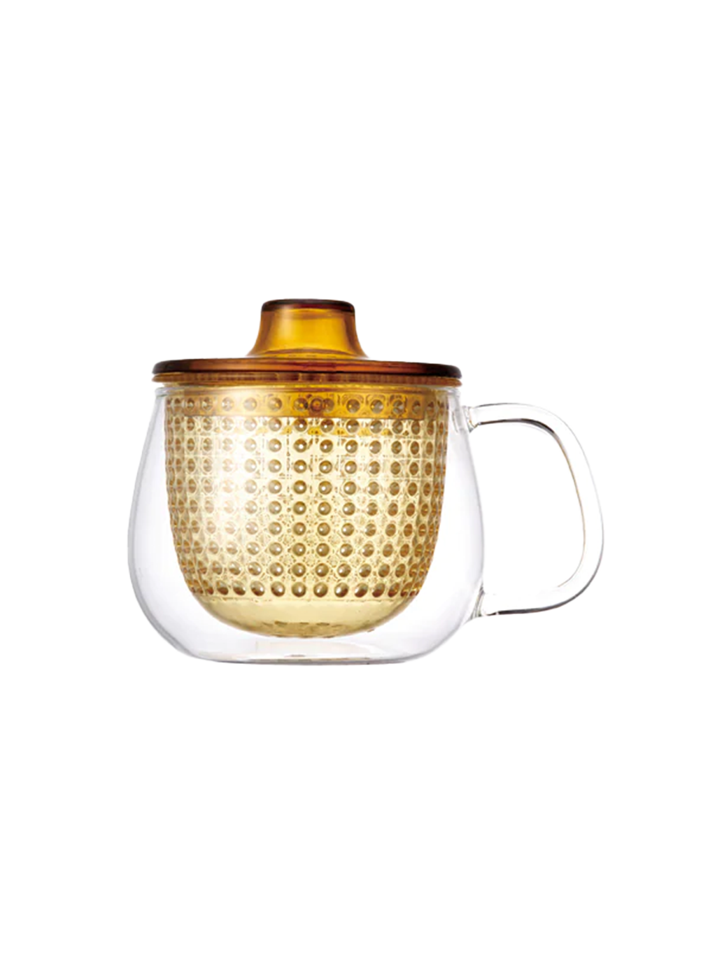 Taza de té de cristal con infusor.