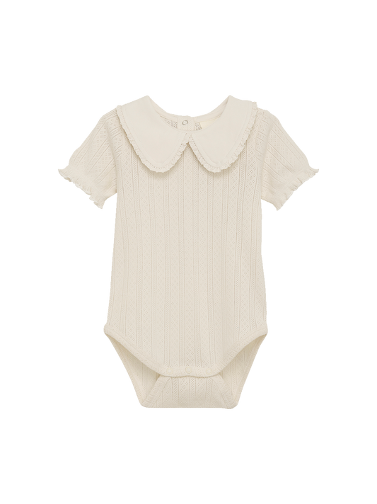 Pointelle baby bodysuit with short sleeves